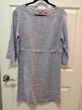 Isaac Mizrahi Blue and White Striped Midi Dress